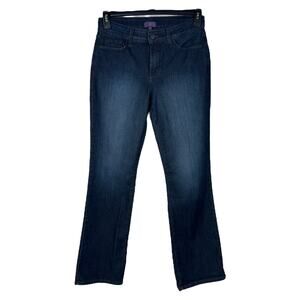 NYDJ SZ 8 Bootcut Jeans Stretch Mid-Rise Embroidered Rhinestones Zip Lift-Tuck